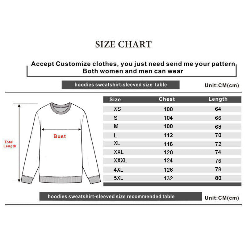Product size chart in centimeters