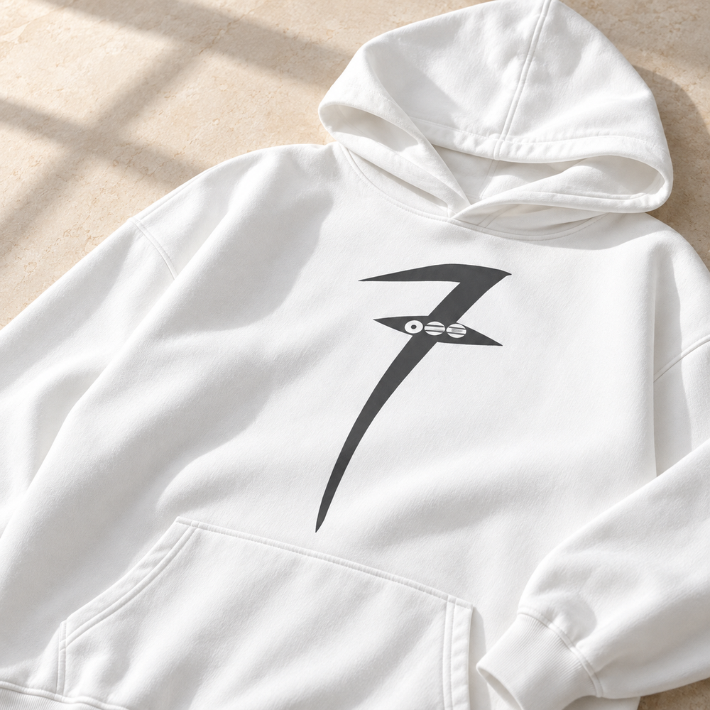 AI-generated graphic detail visualisation — white hoodie front