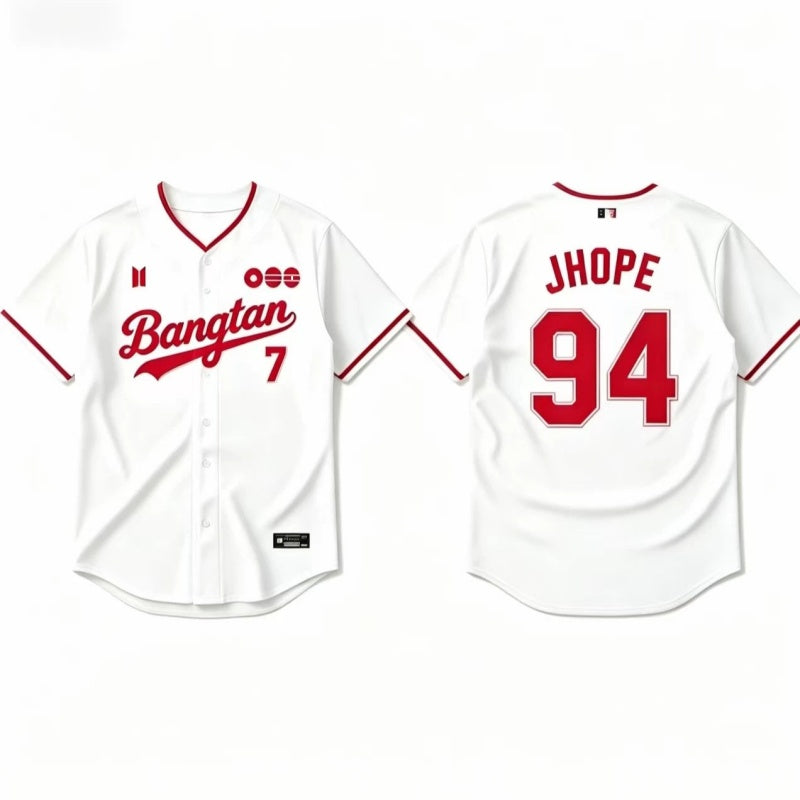 K-POP White & Red Baseball Jersey, Fan-Inspired Concert Shirt