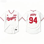 K-POP White & Red Baseball Jersey, Fan-Inspired Concert Shirt