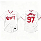 K-POP White & Red Baseball Jersey, Fan-Inspired Concert Shirt