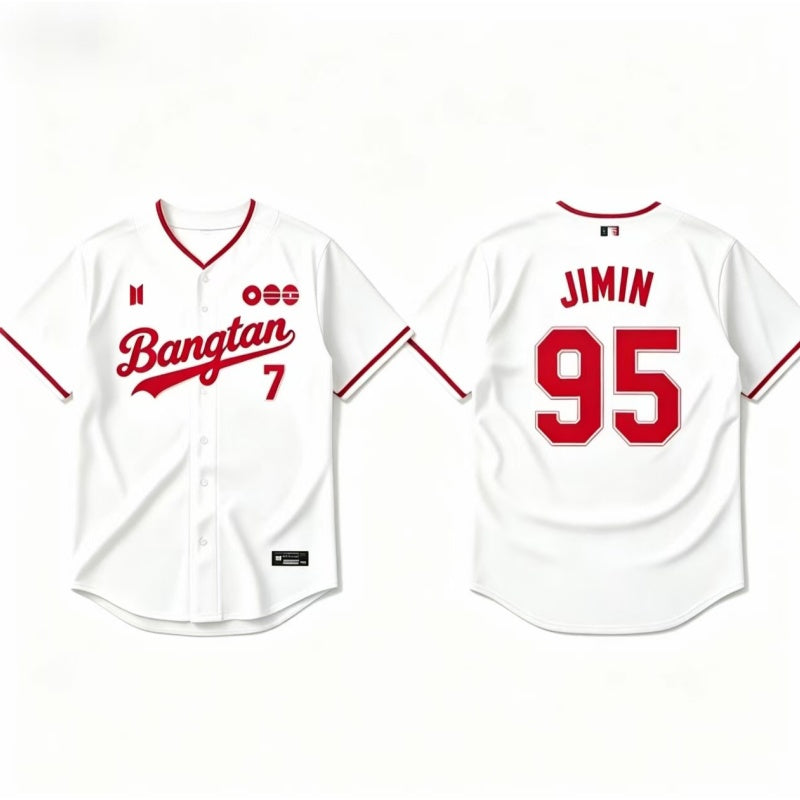 K-POP White & Red Baseball Jersey, Fan-Inspired Concert Shirt