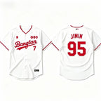 K-POP White & Red Baseball Jersey, Fan-Inspired Concert Shirt