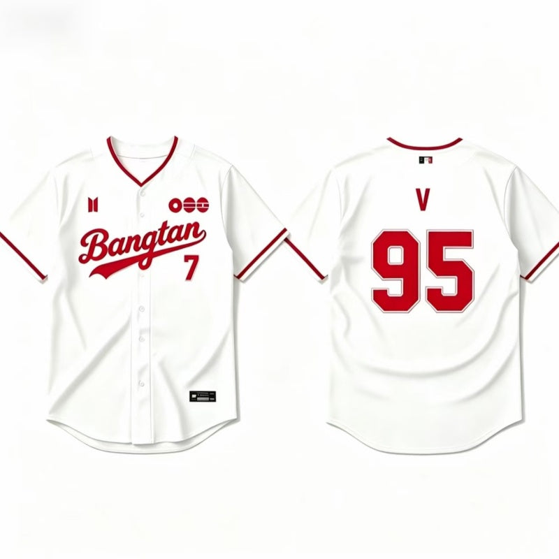 K-POP White & Red Baseball Jersey, Fan-Inspired Concert Shirt