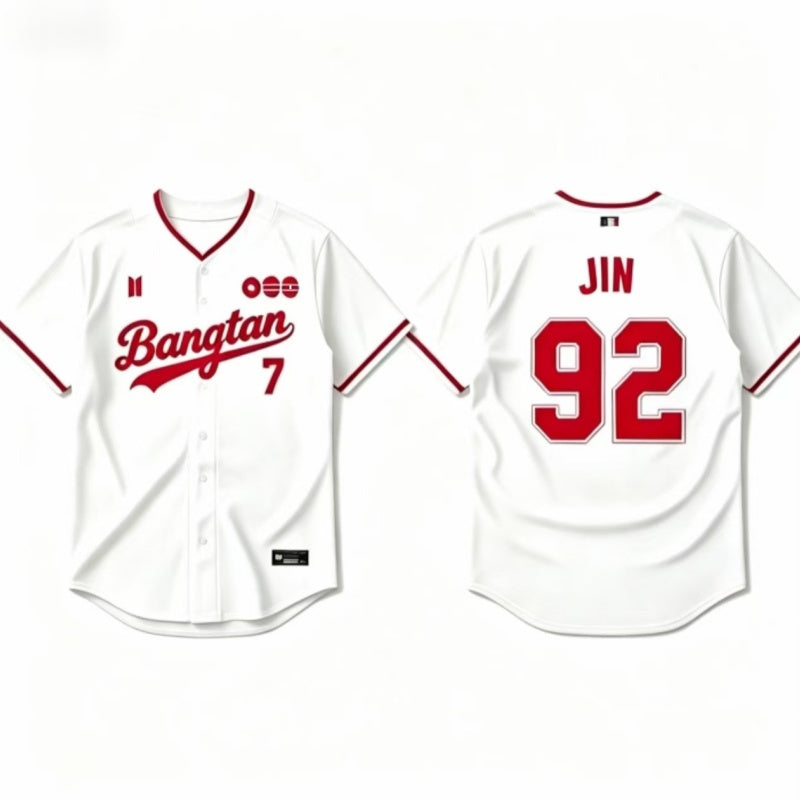 K-POP White & Red Baseball Jersey, Fan-Inspired Concert Shirt