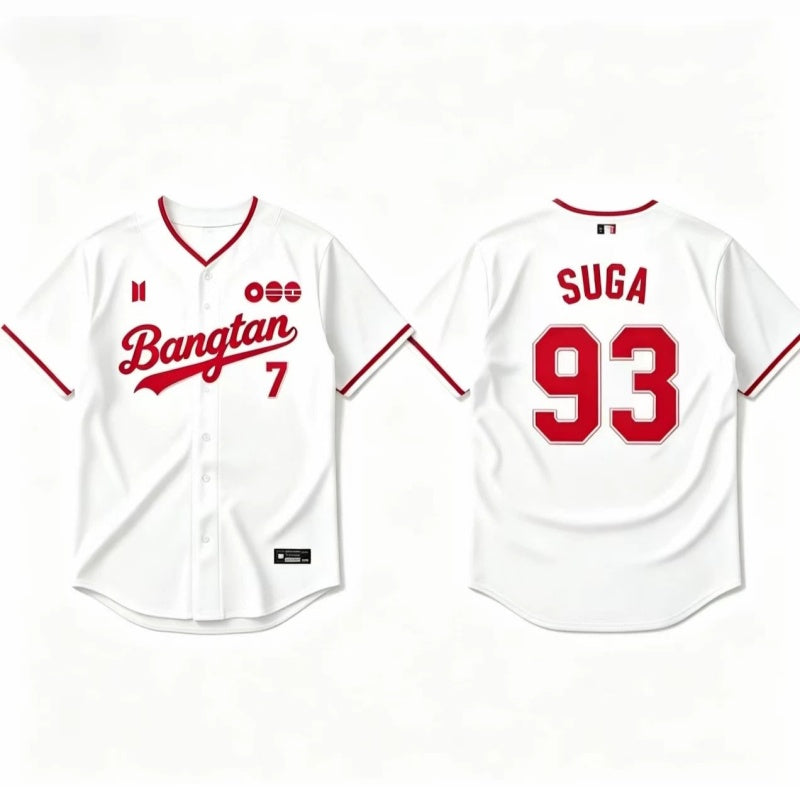 K-POP White & Red Baseball Jersey, Fan-Inspired Concert Shirt