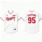 K-POP White & Red Baseball Jersey, Fan-Inspired Concert Shirt