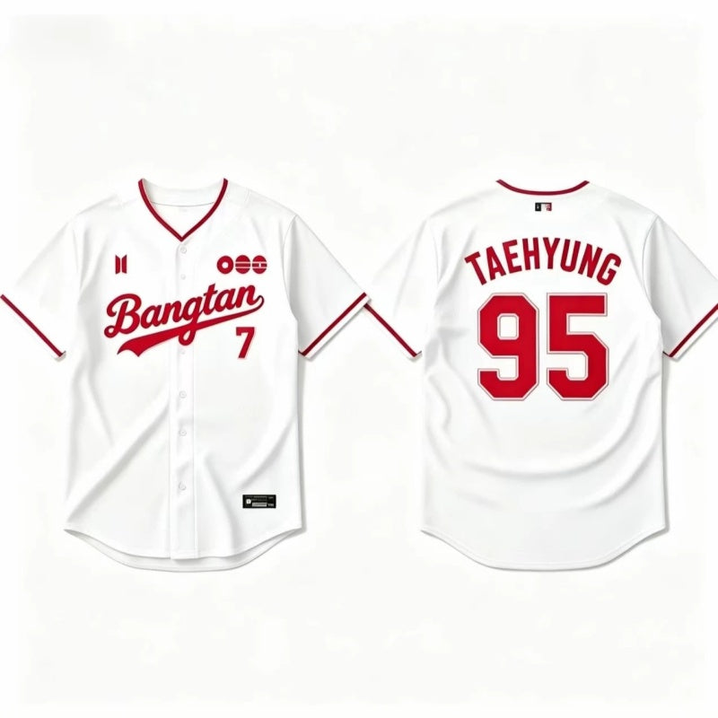 K-POP White & Red Baseball Jersey, Fan-Inspired Concert Shirt