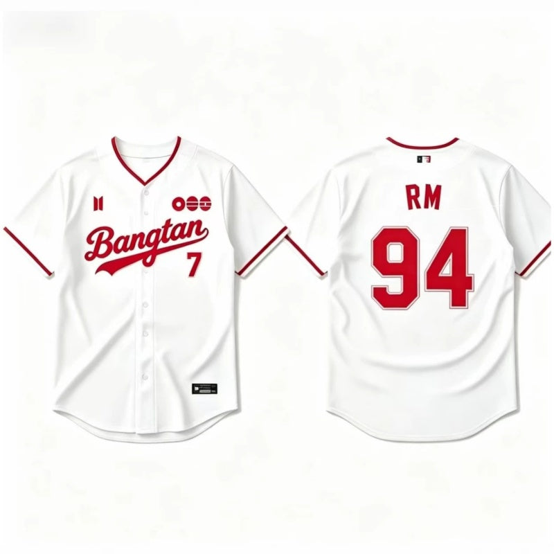 K-POP White & Red Baseball Jersey, Fan-Inspired Concert Shirt