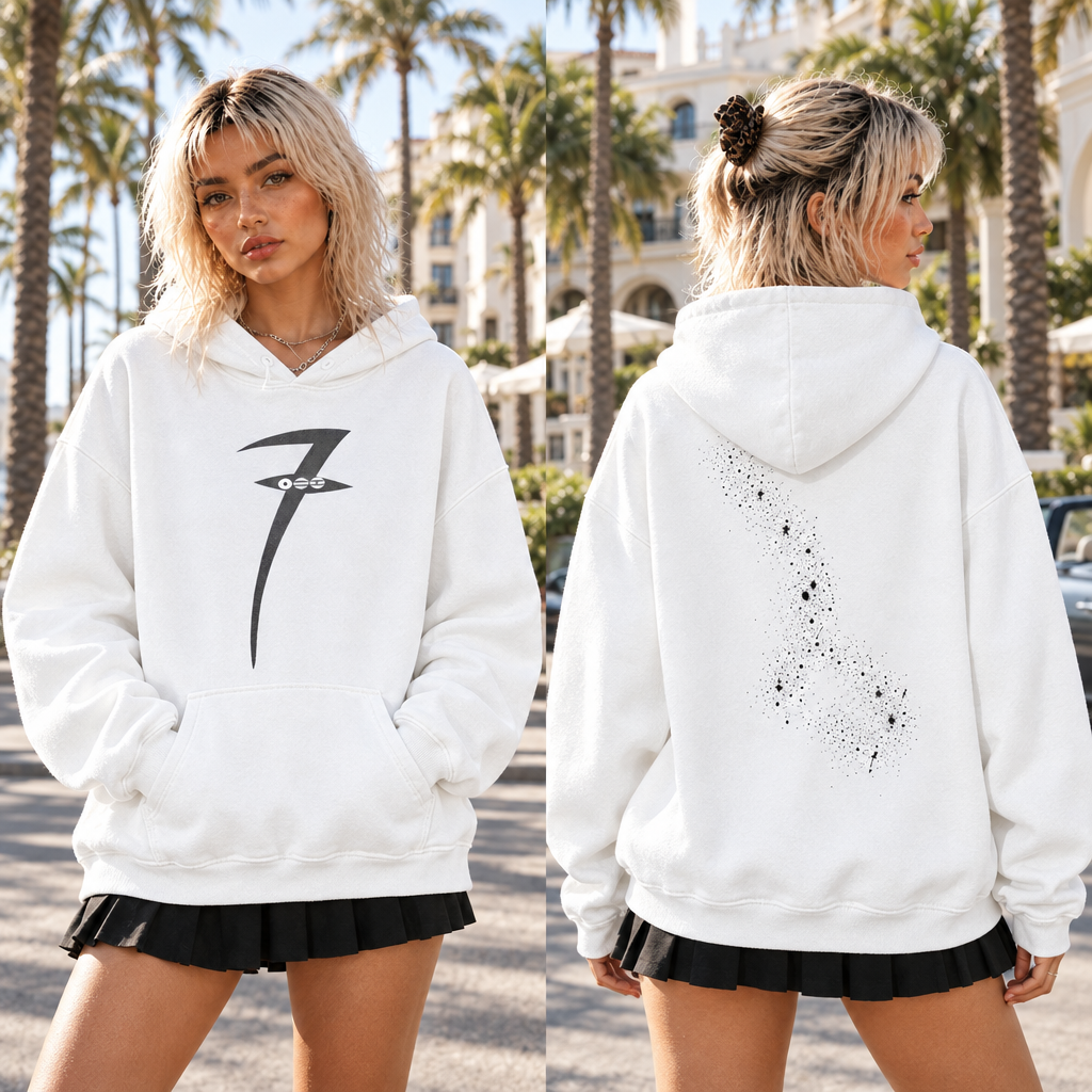 Seven Galaxy hoodie - white lifestyle front and back collage L1