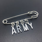 ARMY letter charm silver-tone safety pin brooch