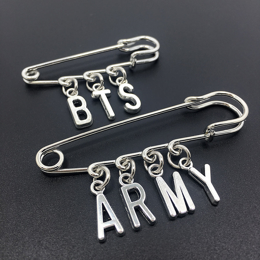 BTS ARMY Letter Charm Safety Pin Brooch