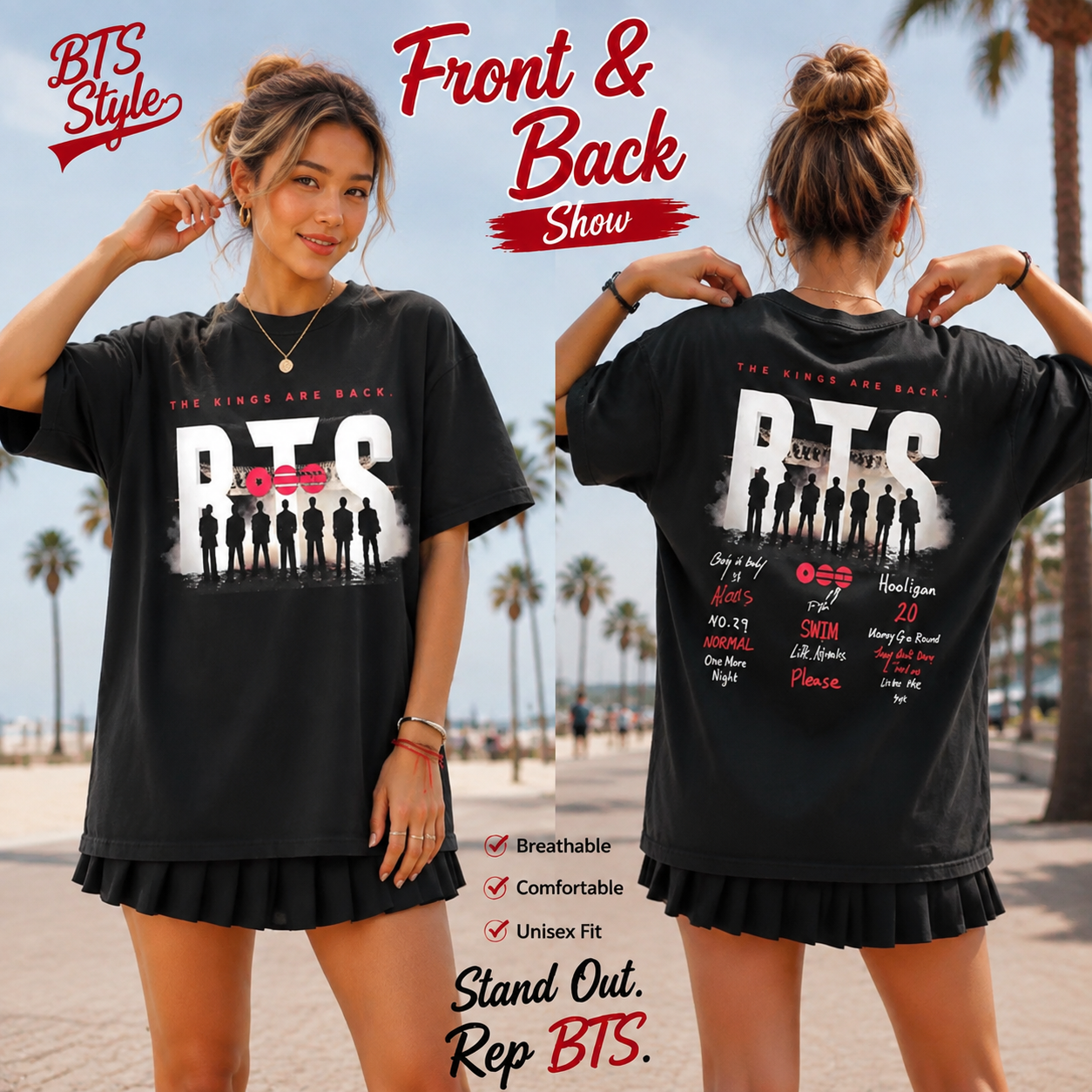 BTS-inspired The Kings Are Back black oversized T-shirt front and back