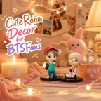 Two figures from the BTS mini figure set used as cute room decor