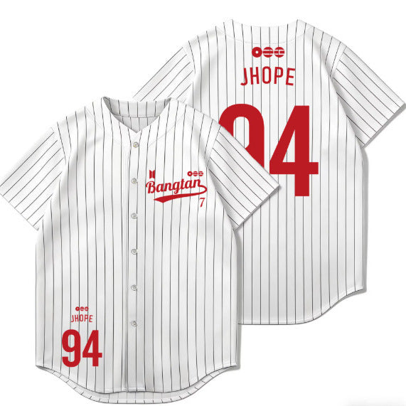 BTS white pinstripe baseball jersey J-Hope 94 front and back