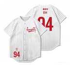BTS white pinstripe baseball jersey RM 94 front and back