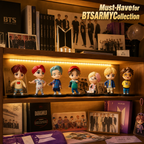 BTS seven members mini figure set displayed on an ARMY collector shelf