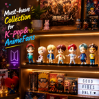 BTS-inspired seven-member mini figure set in a K-pop collection display