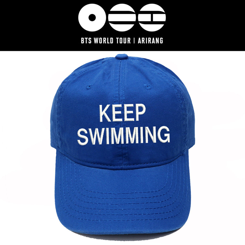 Blue BTS-inspired Keep Swimming embroidered baseball cap