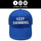 Blue BTS-inspired Keep Swimming embroidered baseball cap