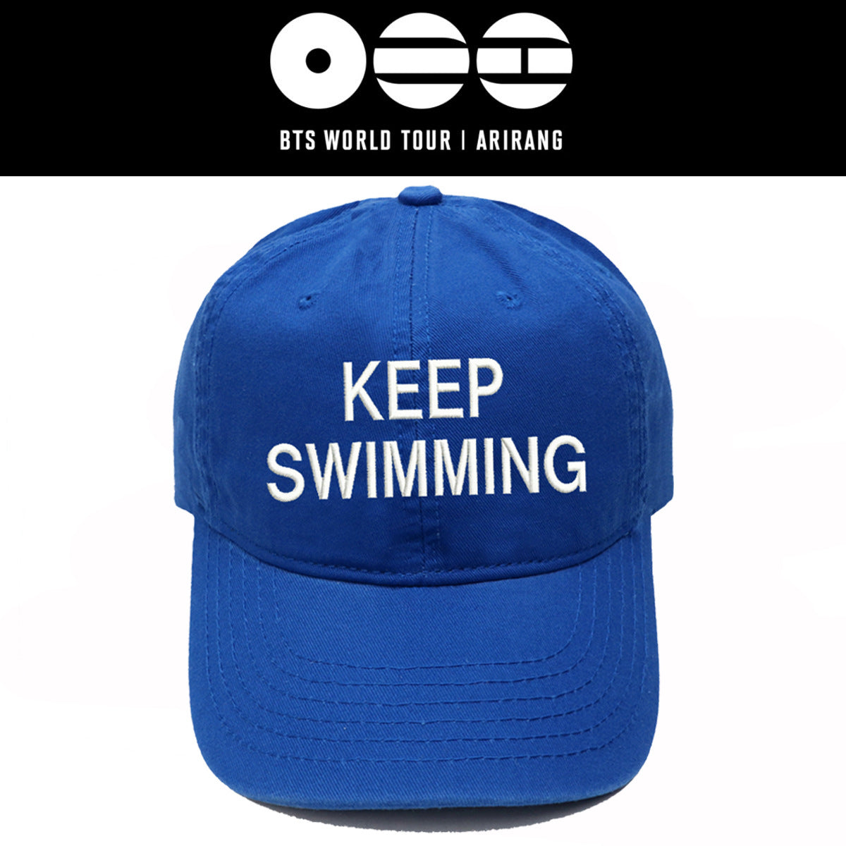 Blue BTS-inspired Keep Swimming embroidered baseball cap