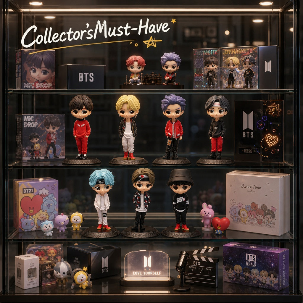 K-pop fan collectible display featuring chibi-style figures