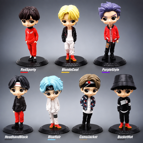 Style guide for seven K-pop fan-inspired chibi figures