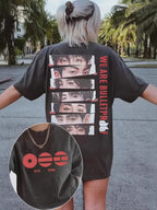 Black K-pop fan-inspired graphic T-shirt with front and back print