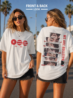 White K-pop fan-inspired T-shirt front and back street style