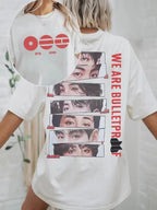 White K-pop fan-inspired graphic T-shirt with front and back print