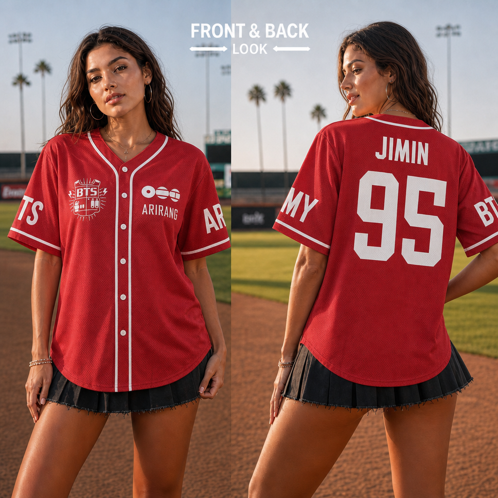 BTS ARIRANG Jimin 95 baseball jersey model front and back