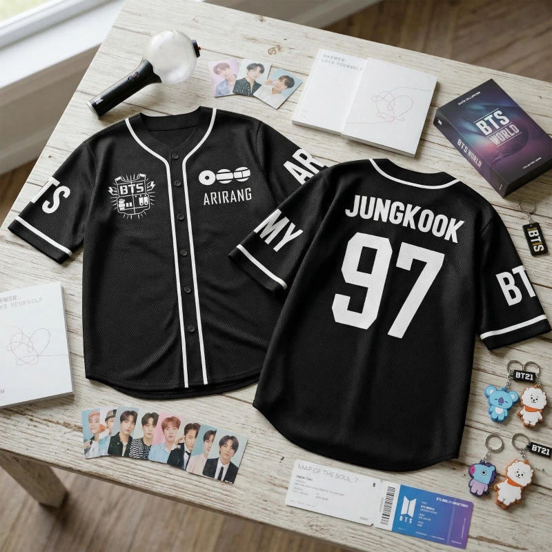 BTS ARIRANG Jungkook 97 black baseball jersey front and back