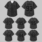 Front view of grey K-Pop themed baseball jersey with button closure