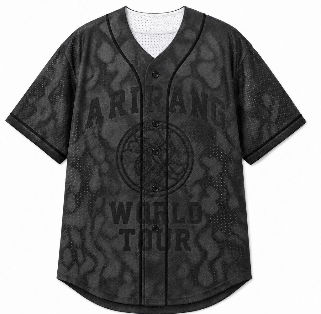 Grey baseball jersey with V and number 95 on a hanger