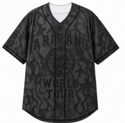 Grey baseball jersey with V and number 95 on a hanger
