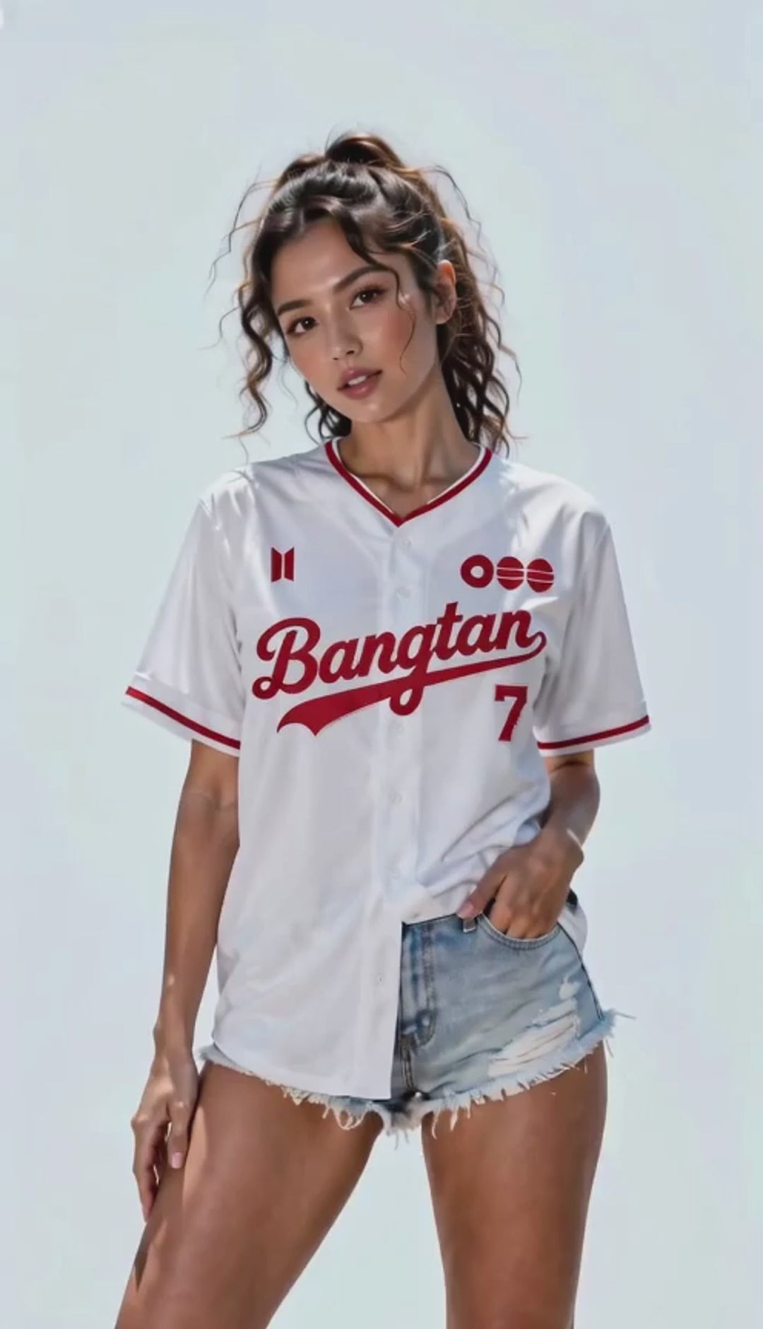 White and red fan-inspired baseball jersey product video